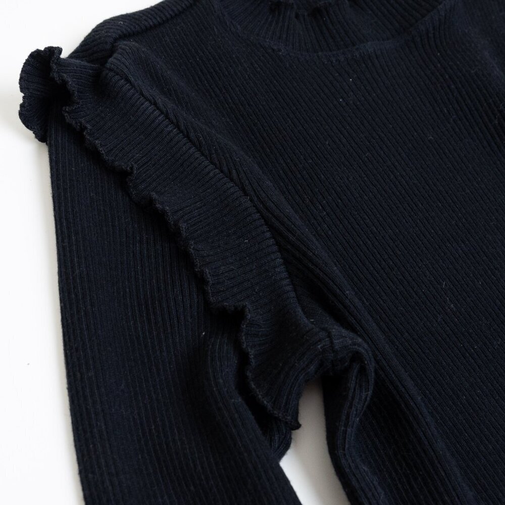 Current/Elliott The Ruffle Rib Top Black Ribbed Mock Neck Size 1 - Picture 7 of 11